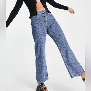 The Ragged Priest Rapture Straight Jeans | Blue Paisley Print Denim | Size 30